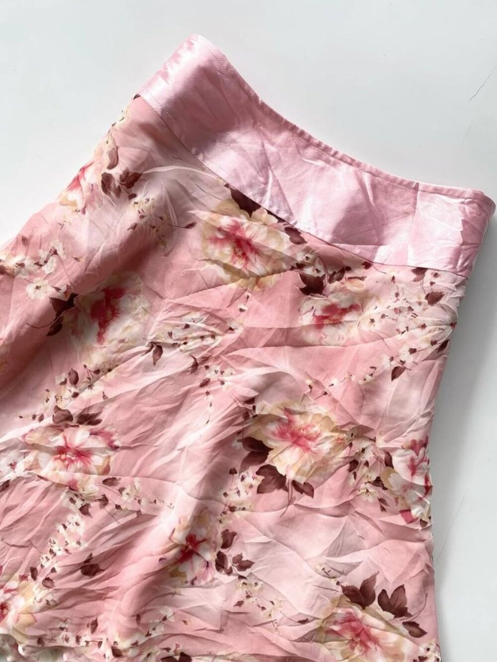 Pink Floral Midi Skirt Satin Finish Romantic Y2K Vintage A-Line Skirt - Picture 3 of 5